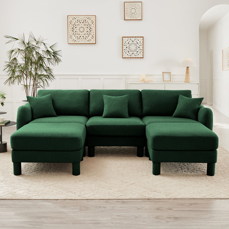 3-Seater U-Shaped Boucle Sectional Sofa - Green Boucle