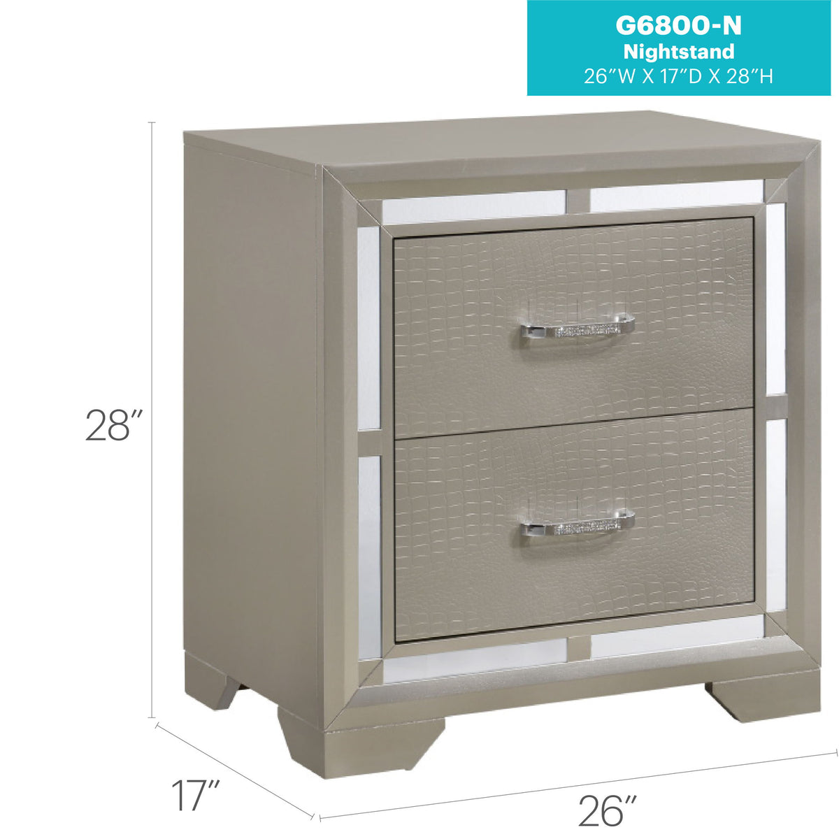 Alana - Nightstand - Silver Champagne