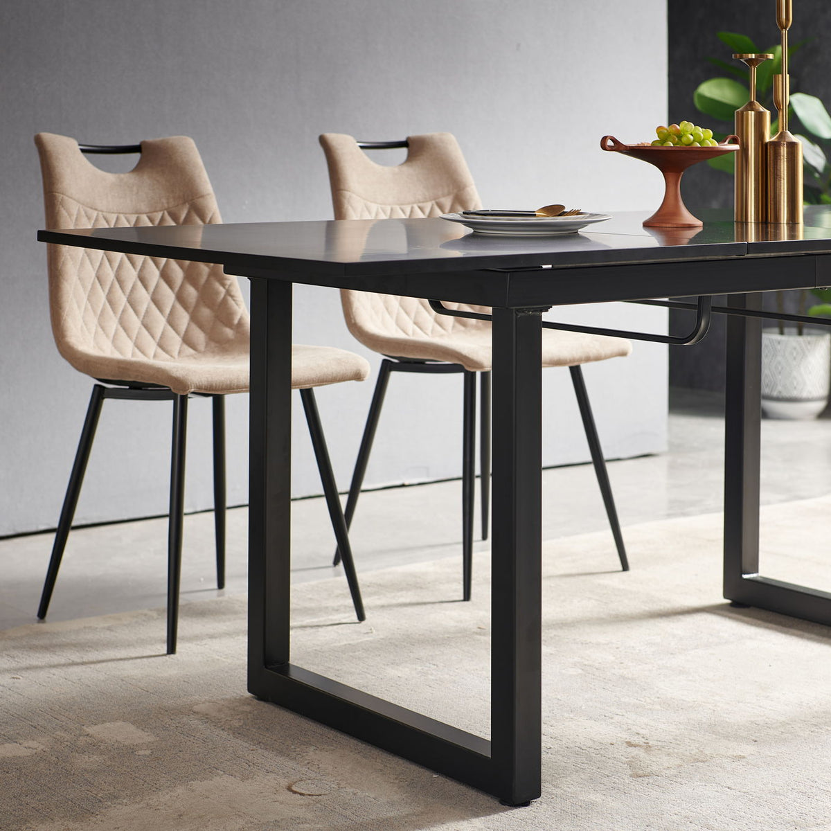 Square Extendable Dining Table With Metal Leg, Modern Space Saving Kitchen Table For Living Room