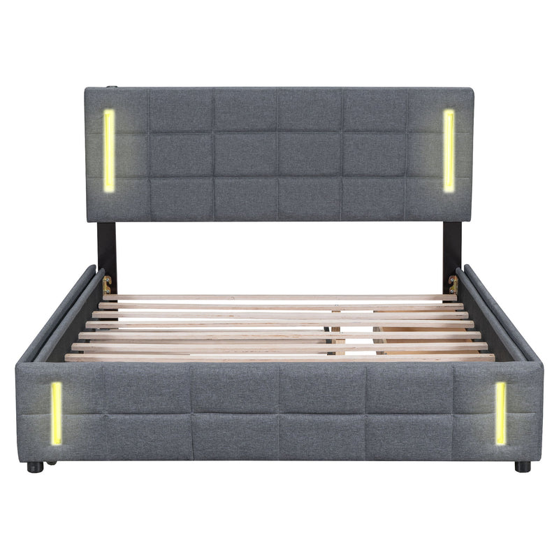 Upholstered Platform Bed With Trundle & Drawers