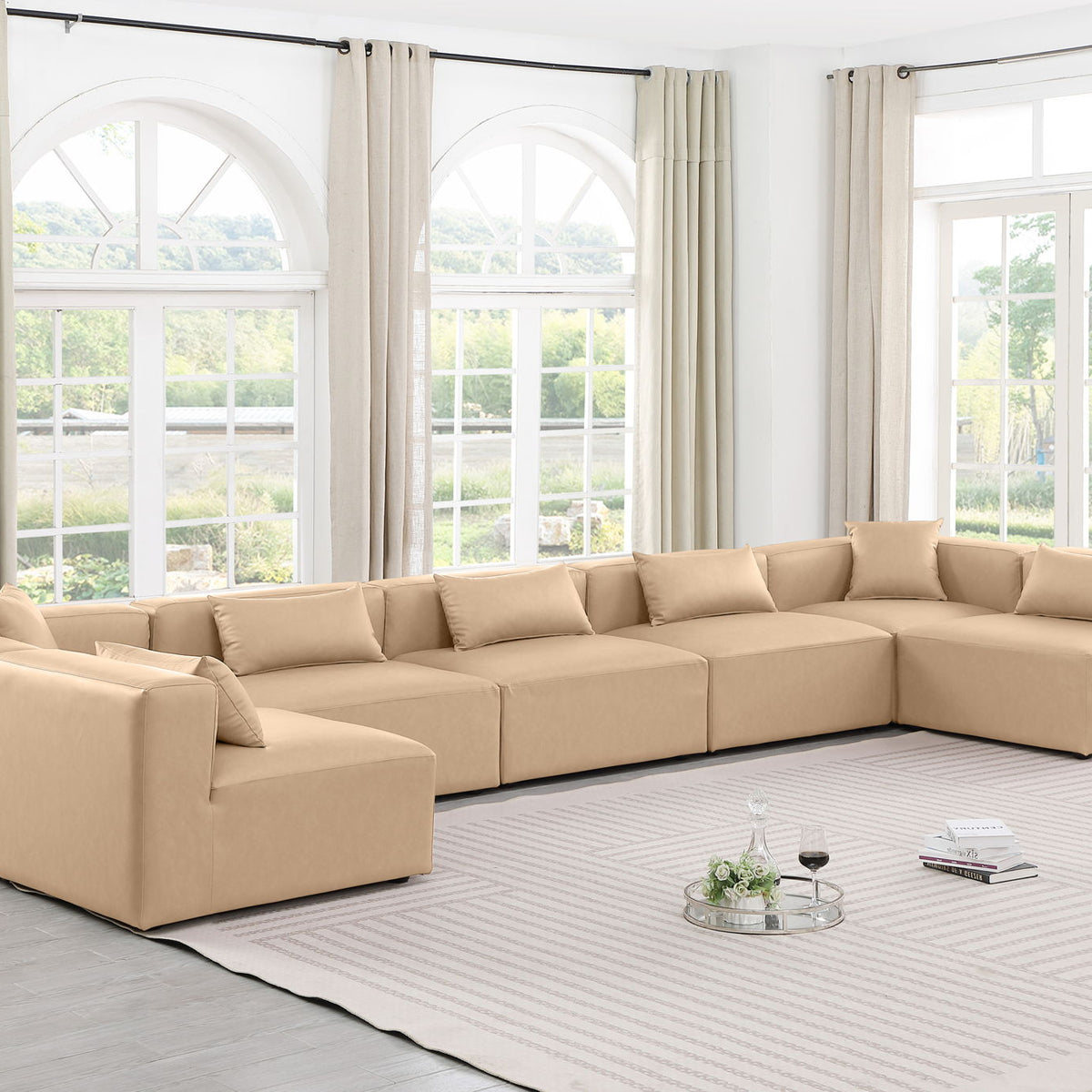 Cube - 7 Piece Modular U-Shaped Sectional - Tan
