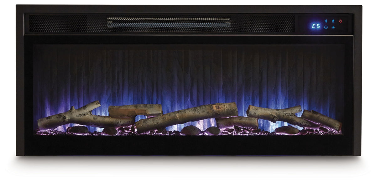 Entertainment Accessories - Fireplace Insert With Faux Birch Log Set - Black