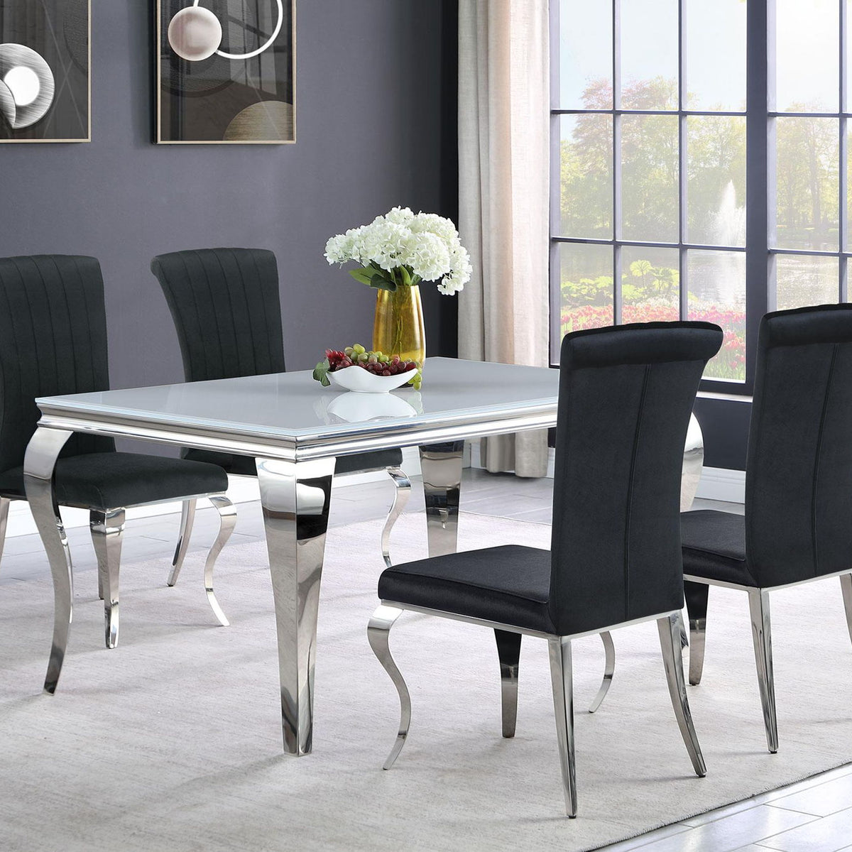 Carone 5-piece 61-inch Rectangular White Glass Dining Set Black