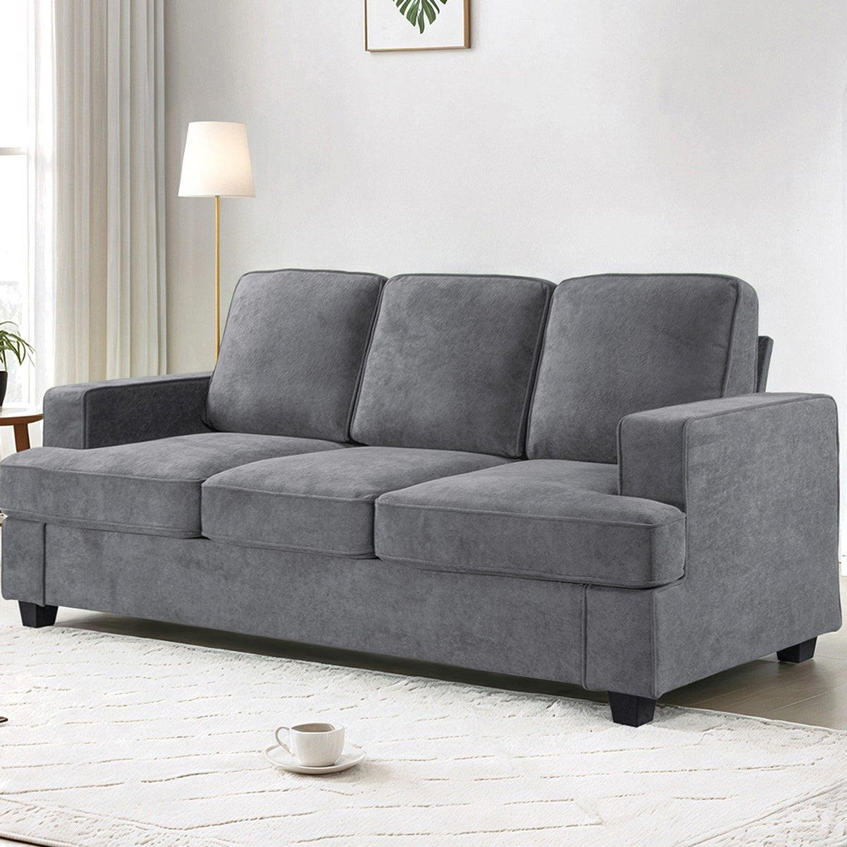 Modern Sofa, Comfortable 3 Seater Couch With Deep Seating, Loose Back Cushions, Wide Arms