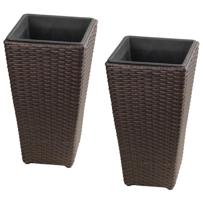 Set of two brown woven tapered planters with dark removable liners