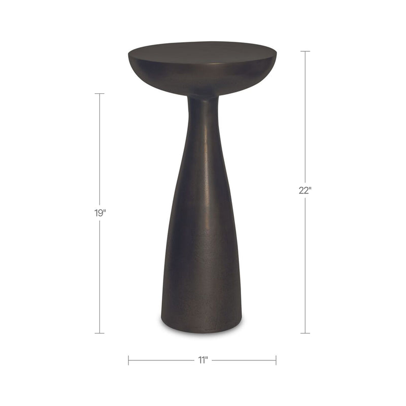 Greta deep bronze round side table, 19in tall, 11in wide