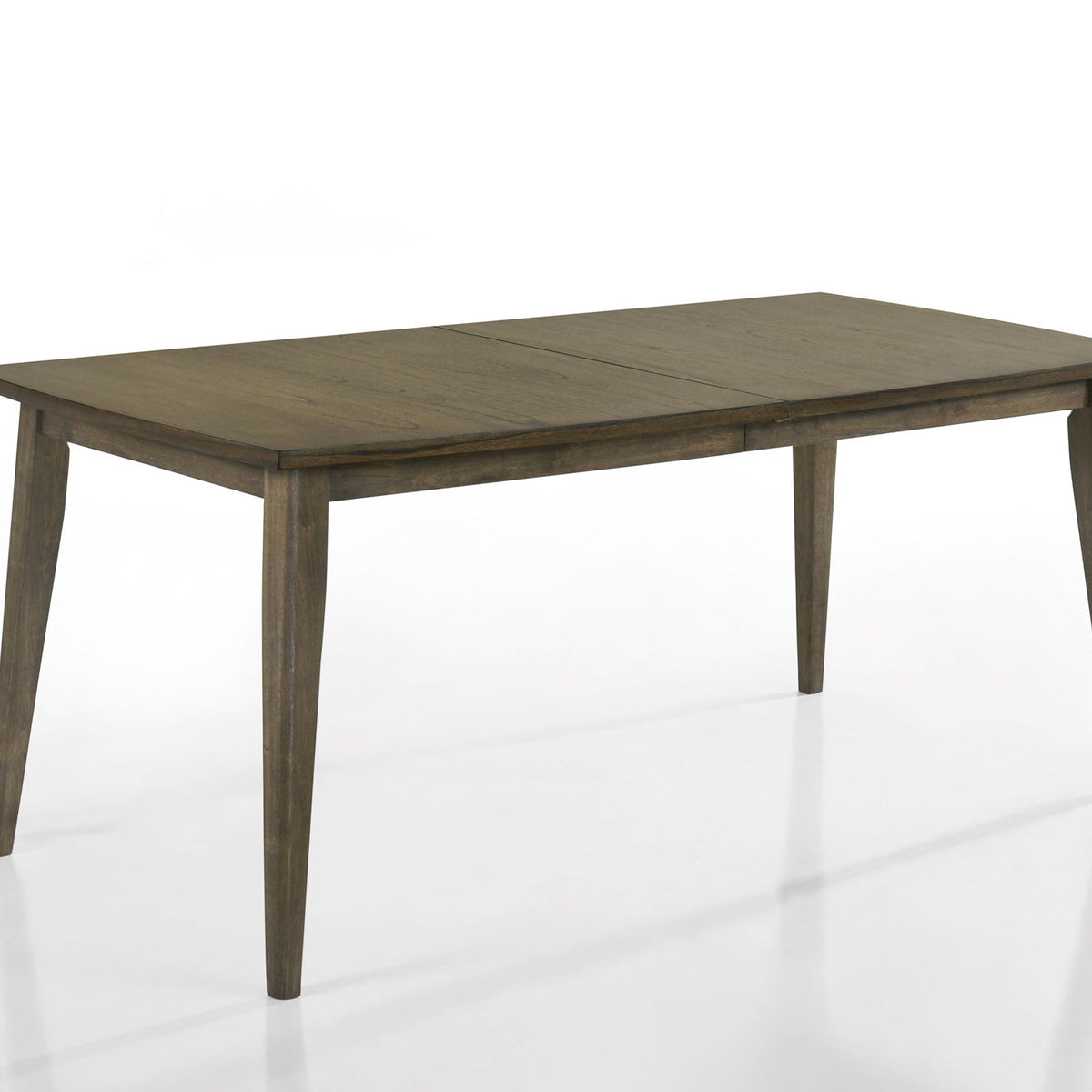 Rectangular dark brown dining table with tapered legs and flat tabletop surface
