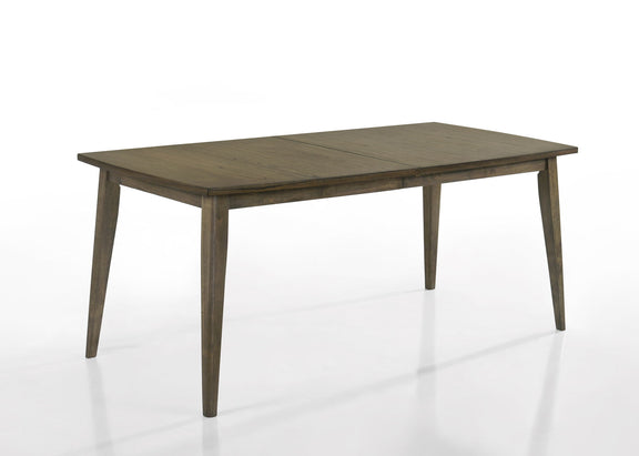 Rectangular dark brown dining table with tapered legs and flat tabletop surface