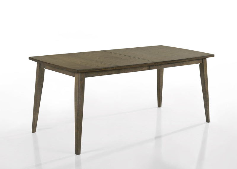 Rectangular dark brown dining table with tapered legs and flat tabletop surface