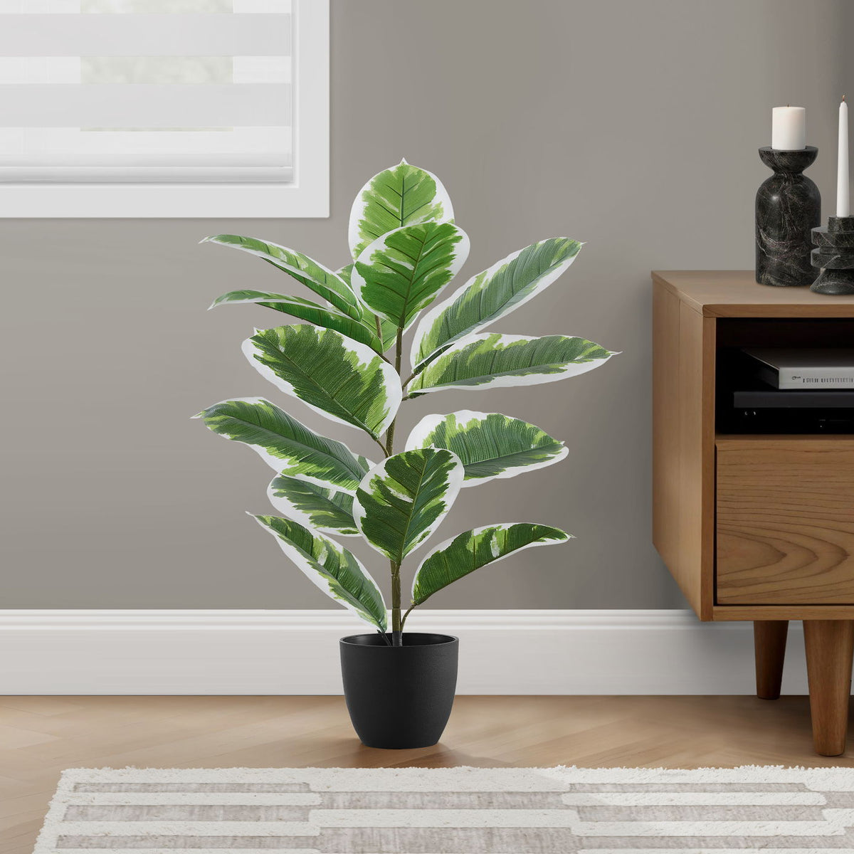 27" Tall, Artificial Plant, Rubber, Indoor, Faux, Fake, Table, Greenery, Potted, Real Touch, Decorative - Green / Black