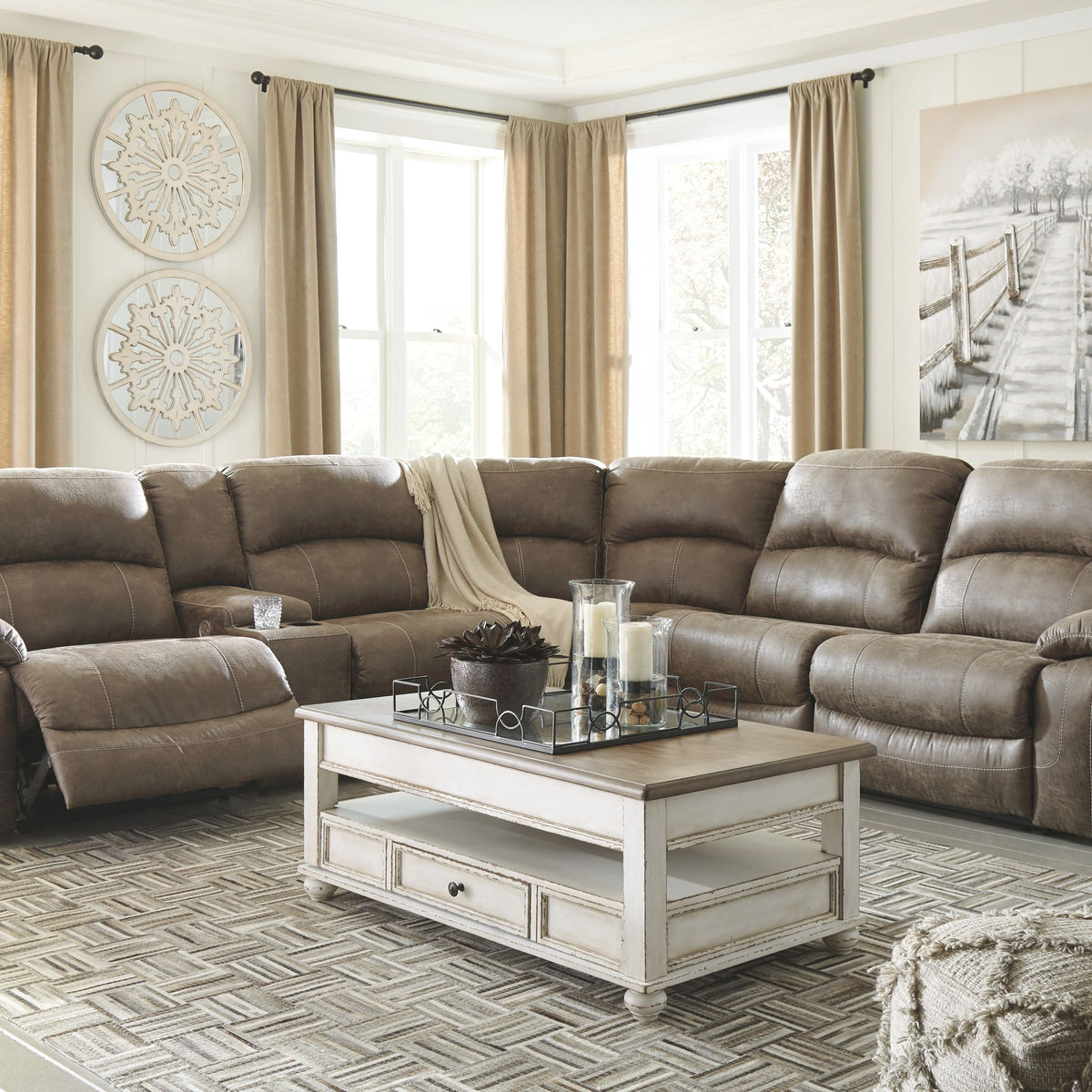 Segburg - Driftwood - Left Arm Facing Power Sofa with Console 4 Pc Sectional