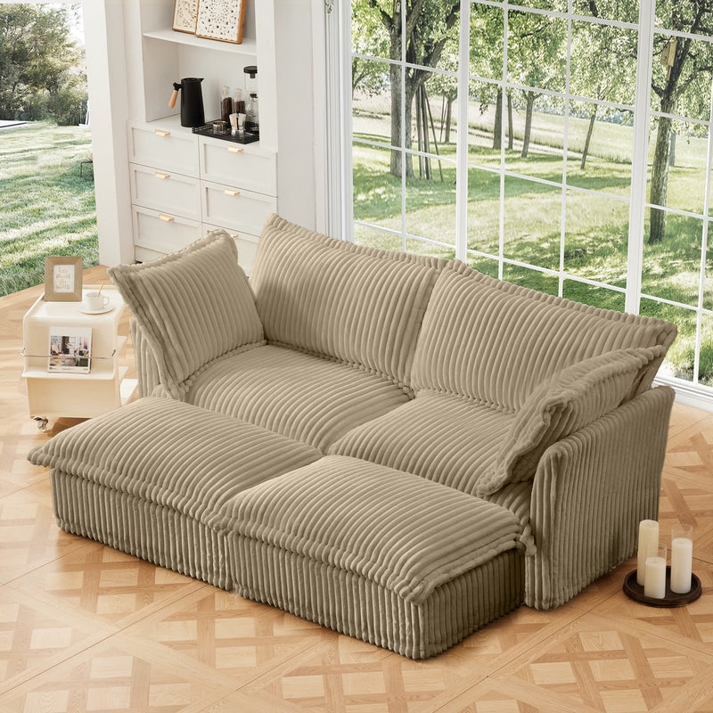 2-Seater Slipcovered Corduroy Sleeper Sofa - Camel Corduroy
