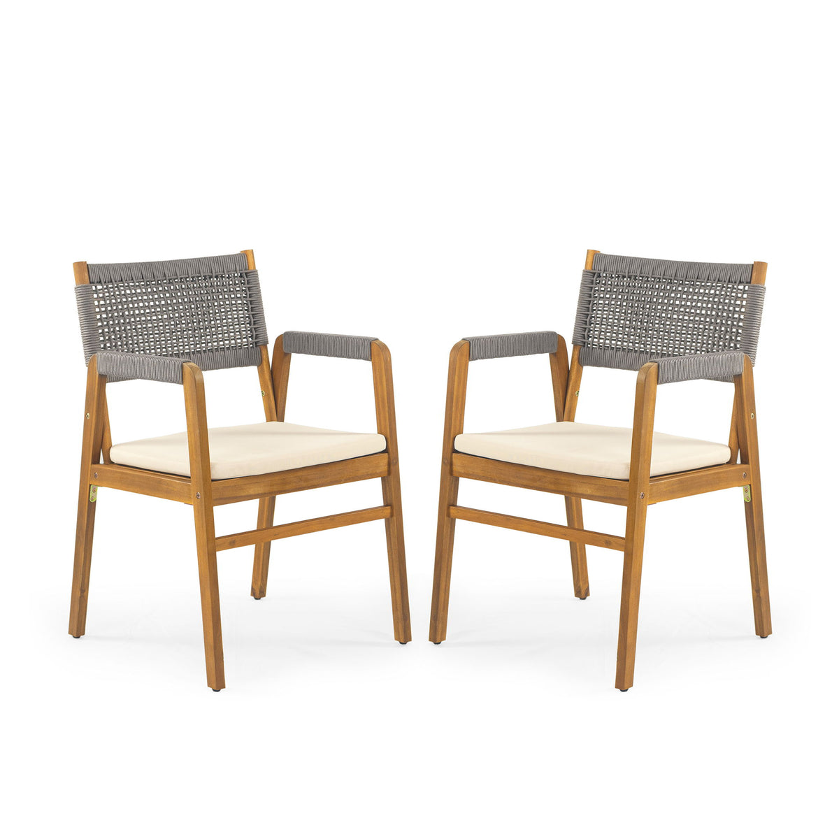Outdoor Acacia Wood Dining Armchair With Cushion (Set of 2)