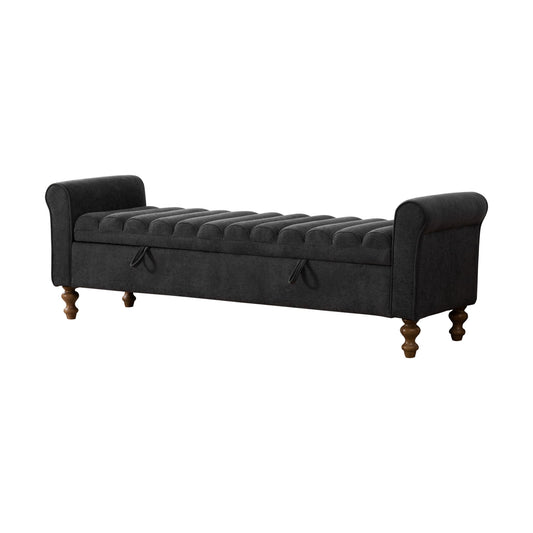 Wide Modern Upholstered Storage Bench With Rolled Armrest