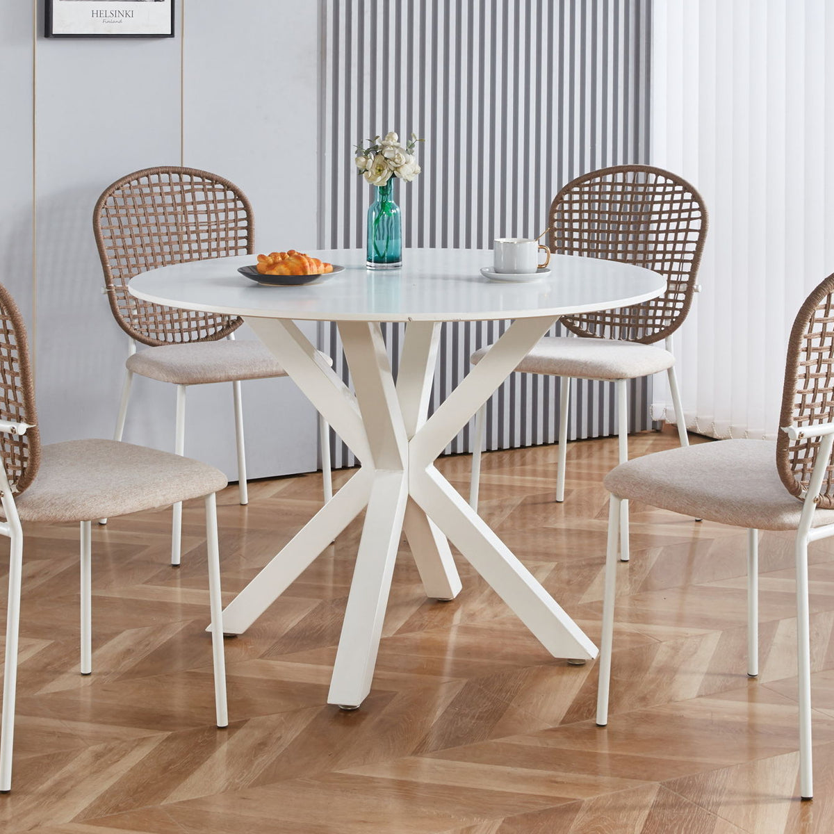 5 Pieces Dining Set, Table Metal Leg Mid-Century Dining Table For 4 - 6 People With MDF Table Top, Pedestal Dining Table, Table Leisure Coffee Table - White