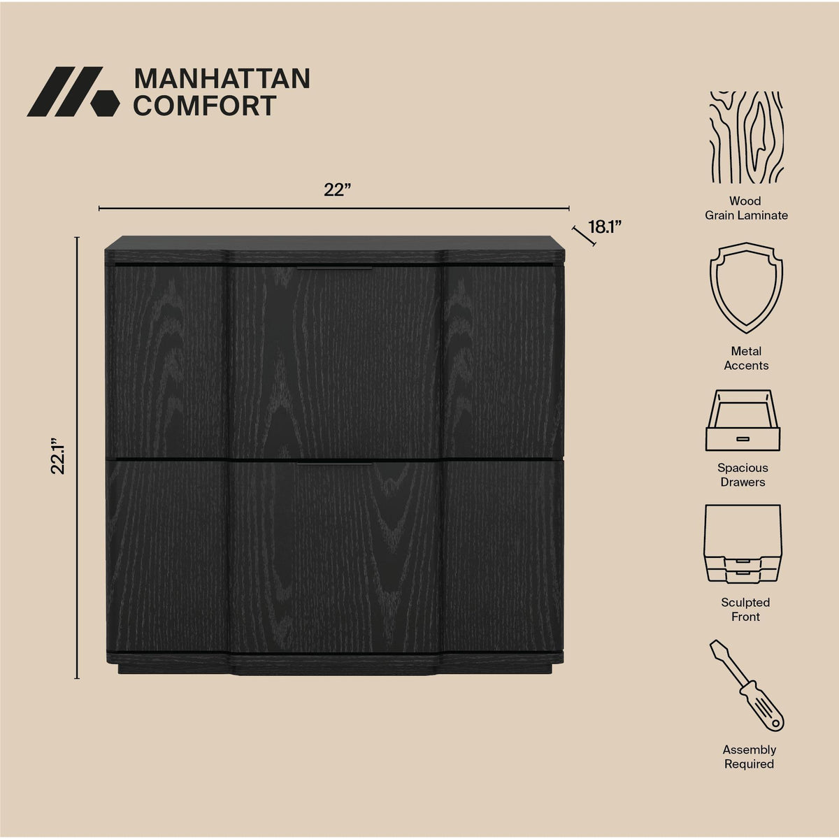 Manhattan Clive - 2-Drawer Nightstand