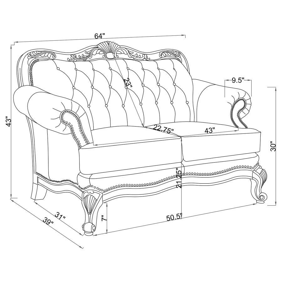 Victoria - Full Leather Upholstered Rolled Arm Loveseat - Brown