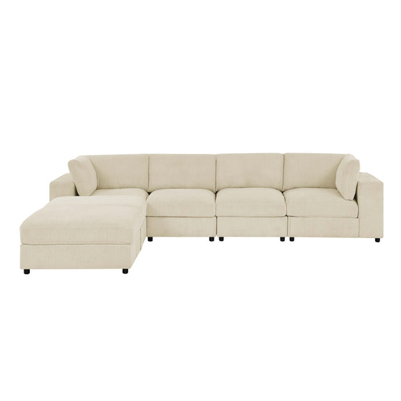 Light beige modular sectional sofa with corner chaise and ottoman