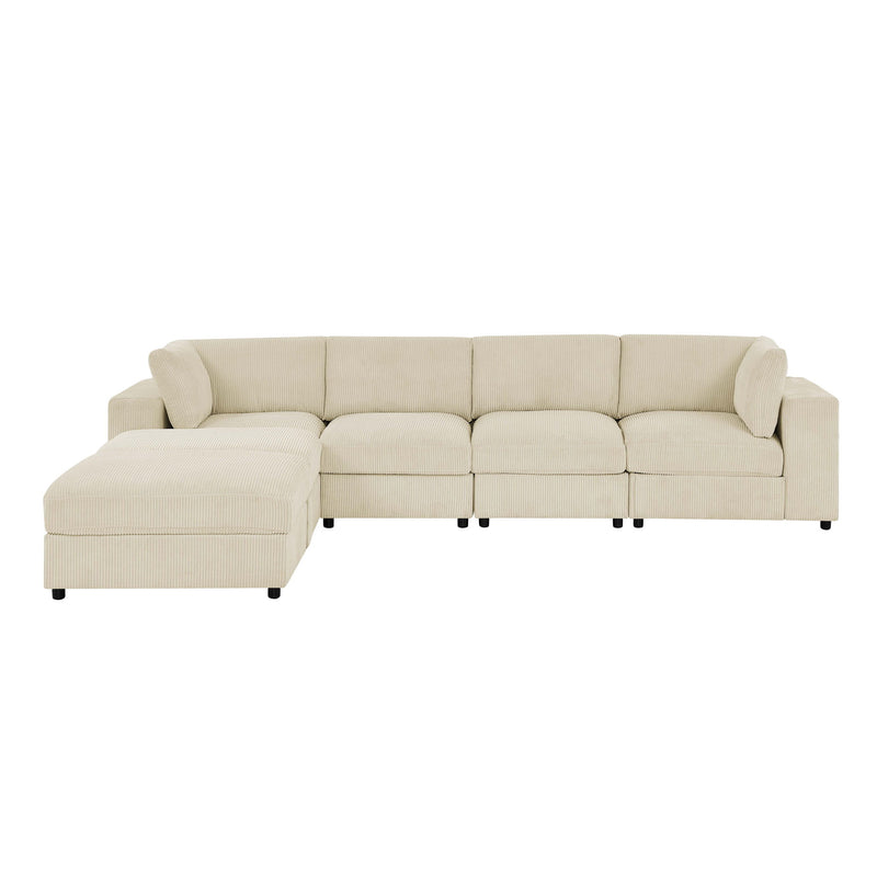 Light beige modular sectional sofa with corner chaise and ottoman