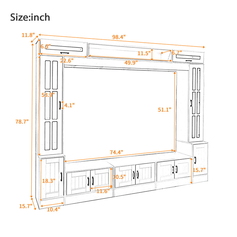 Wall Unit Entertainment Center With Bookshelves For TVs Up To 80"