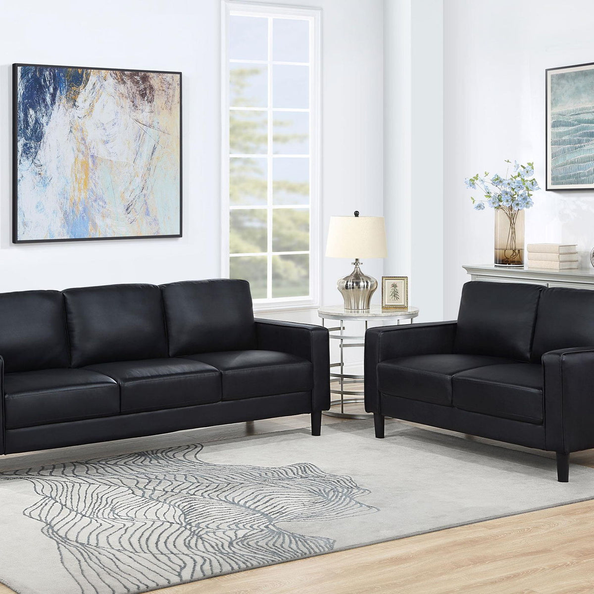 Ruth 2-piece Upholstered Track Arm Sofa Set Black