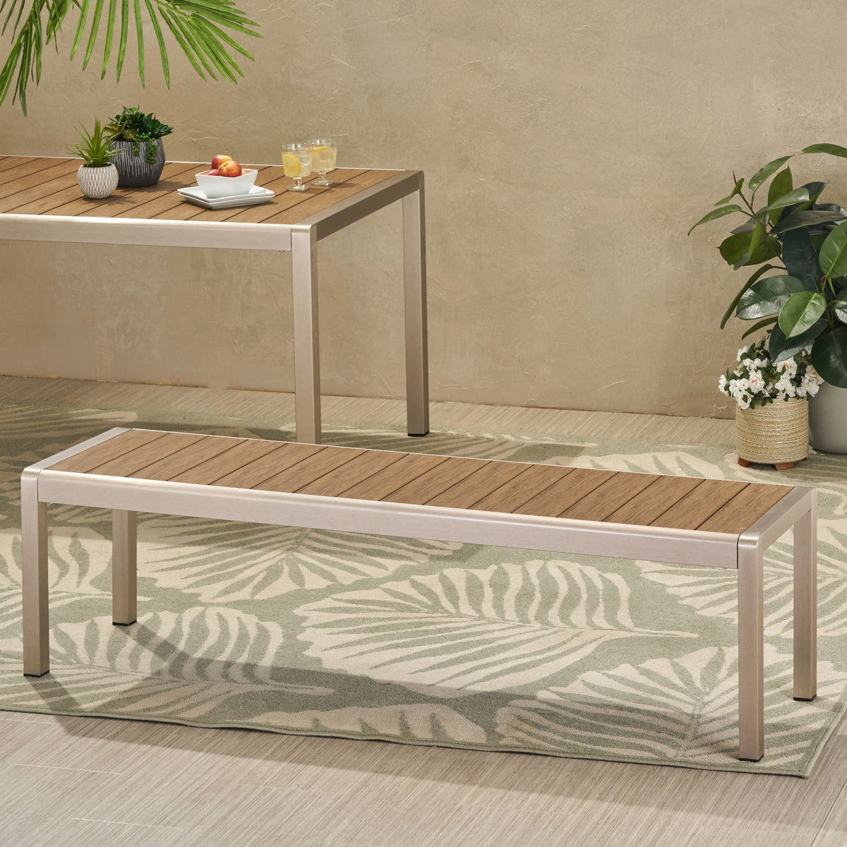 Outdoor Modern Aluminum Dining Bench, Durable And Elegant Design