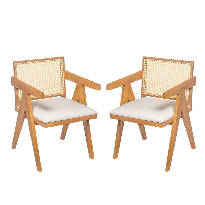 Chandigarh Farmhouse Style Cane Upholstered Dining Chairs (Set of 2)