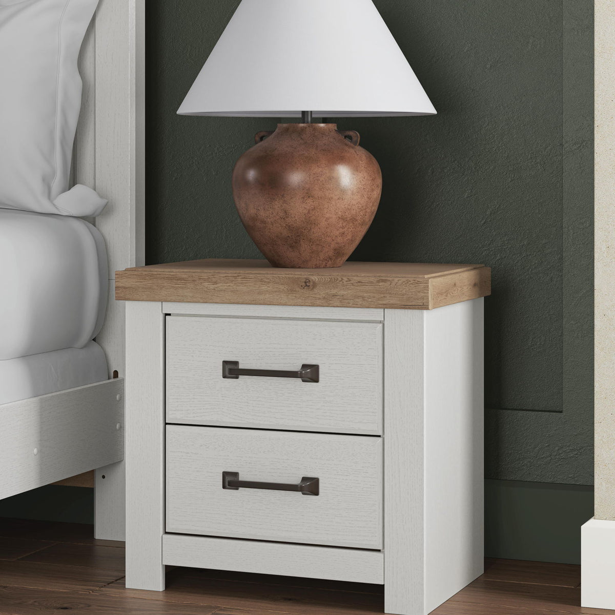 Savonport - Two Drawer Night Stand - White / Brown