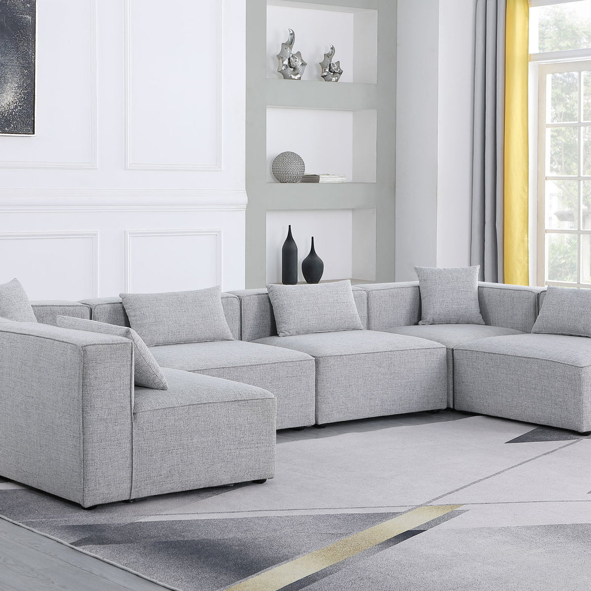 Cube - Linen 6 Piece Modular Armless Sectional