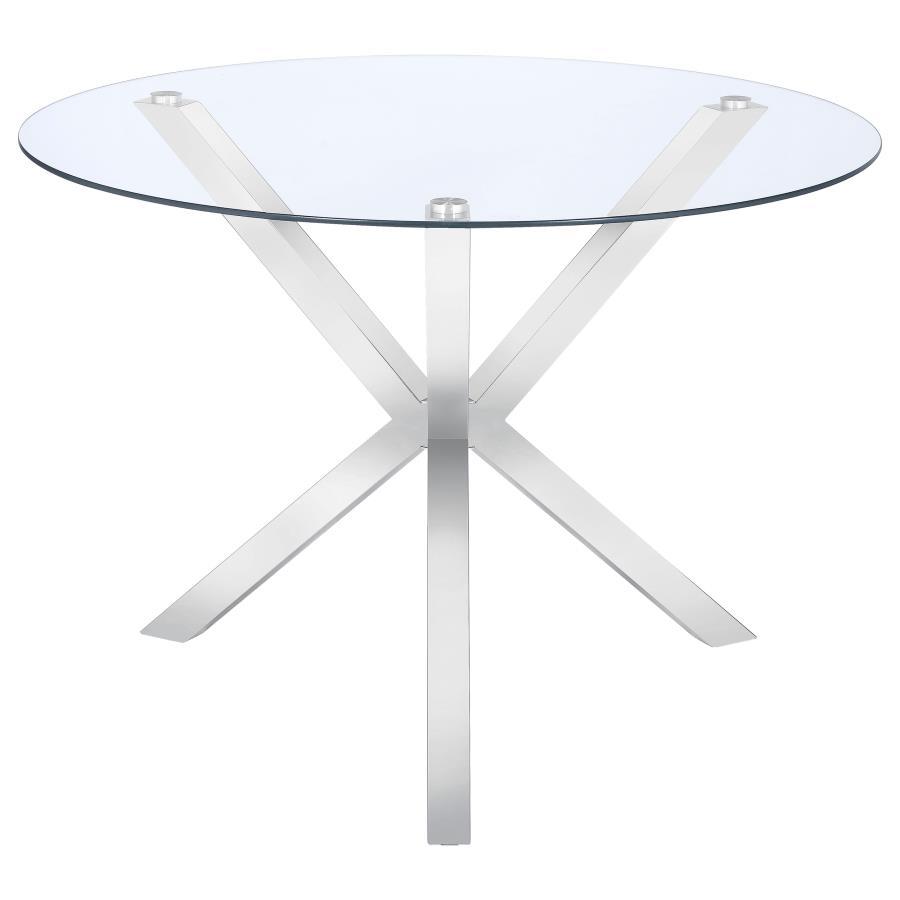 Vance - Round Glass Top Asterisk Dining Table - Chrome