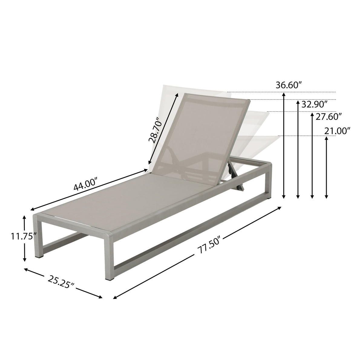 Outdoor Patio Chaise Lounge With 5 Reclining Positions