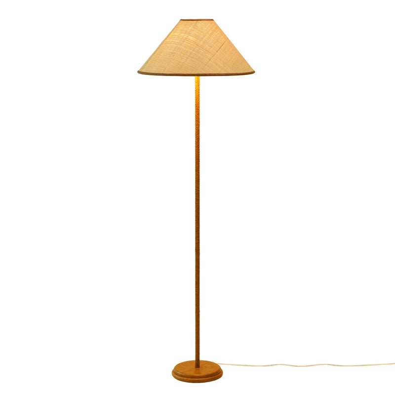 Keria - Vegan Leather and Raffia Designer Floor Lamp - Natural