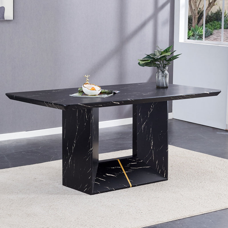 Modern Dining Table With Marbled Design For Luxurious Elegance - Black