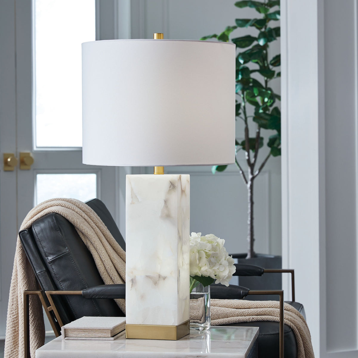 Linderfield - Alabaster Table Lamp - White / Gold Finish