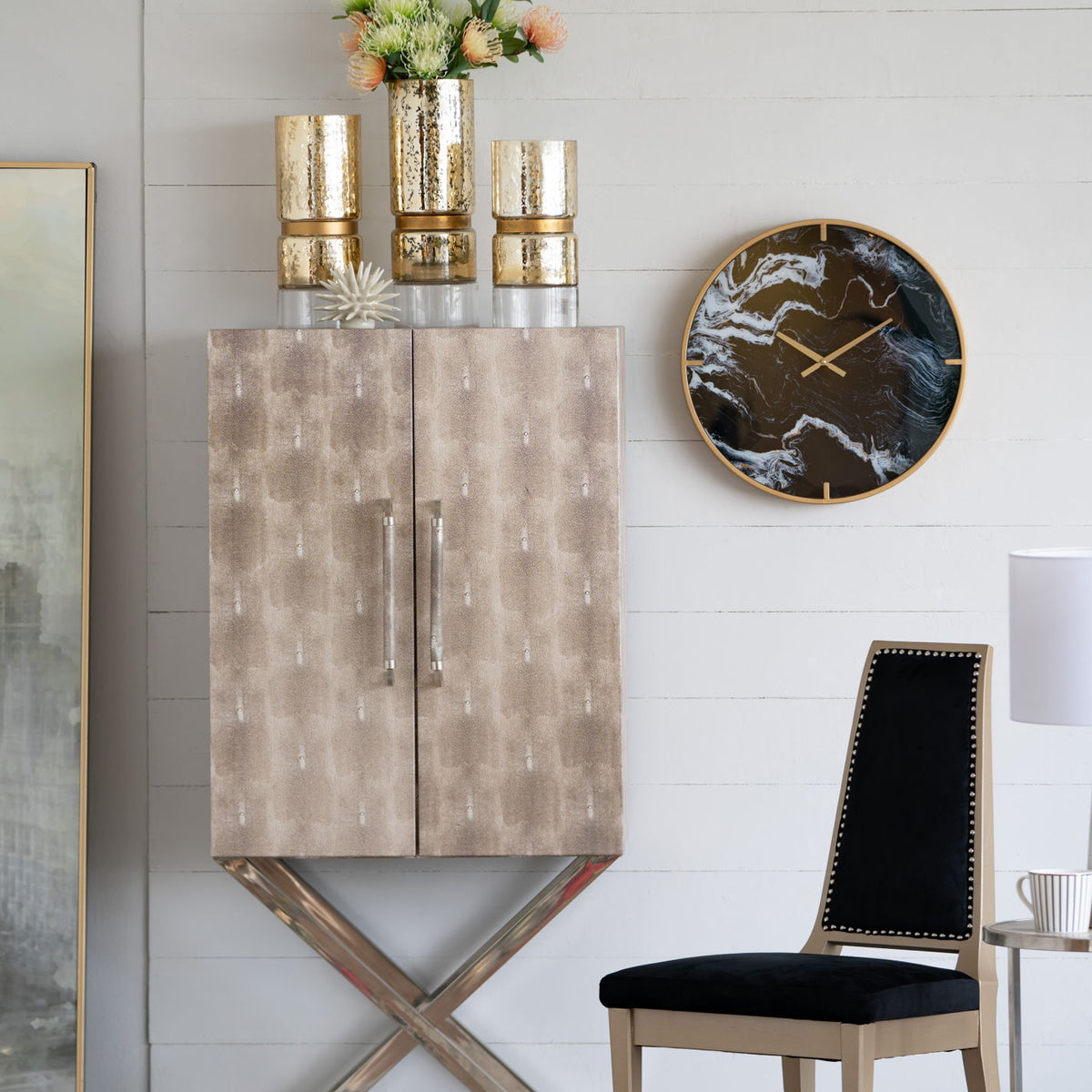 Cabinet - Silver - Faux Leather