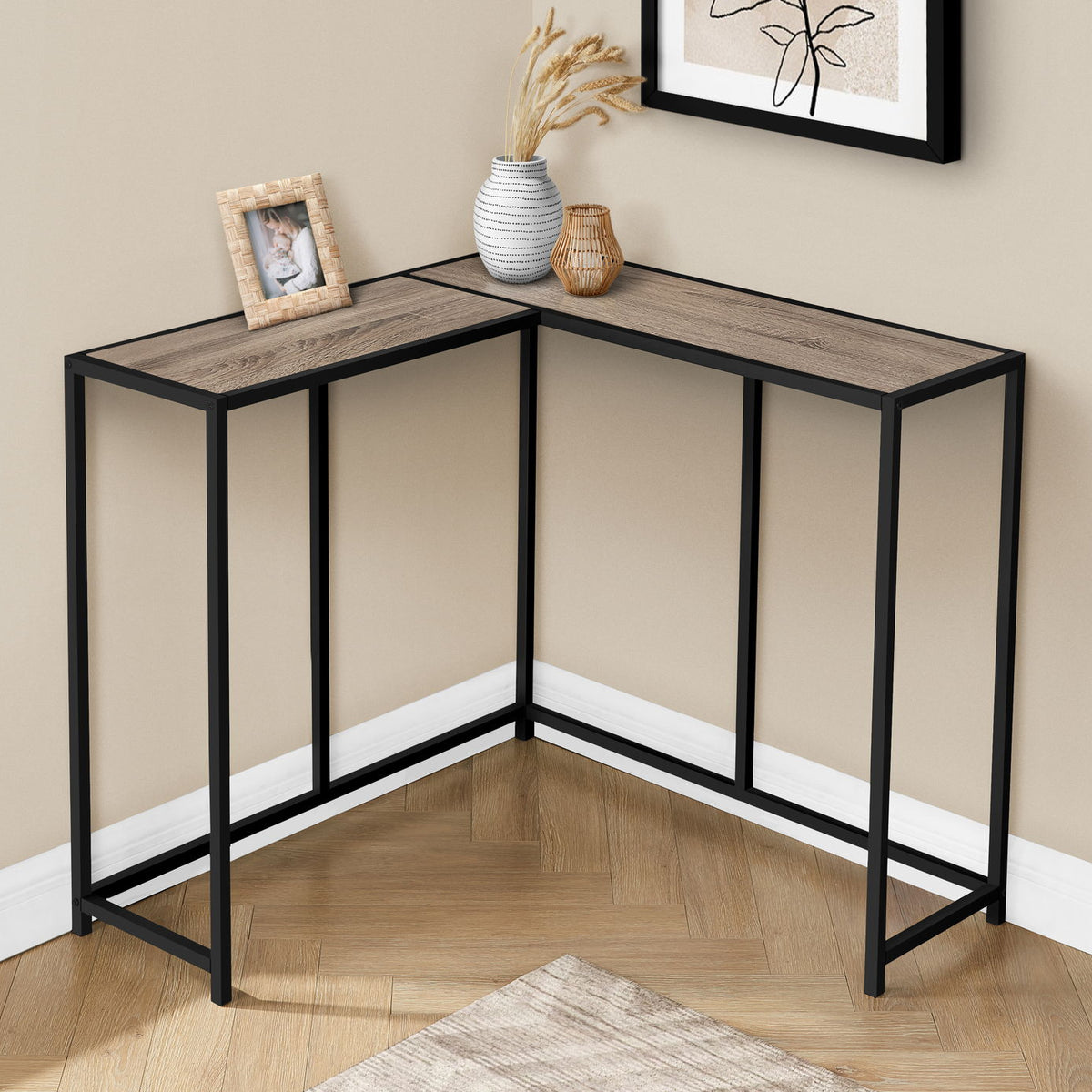 Corner Accent Console Table For Entryway, Unique L-Shaped Design
