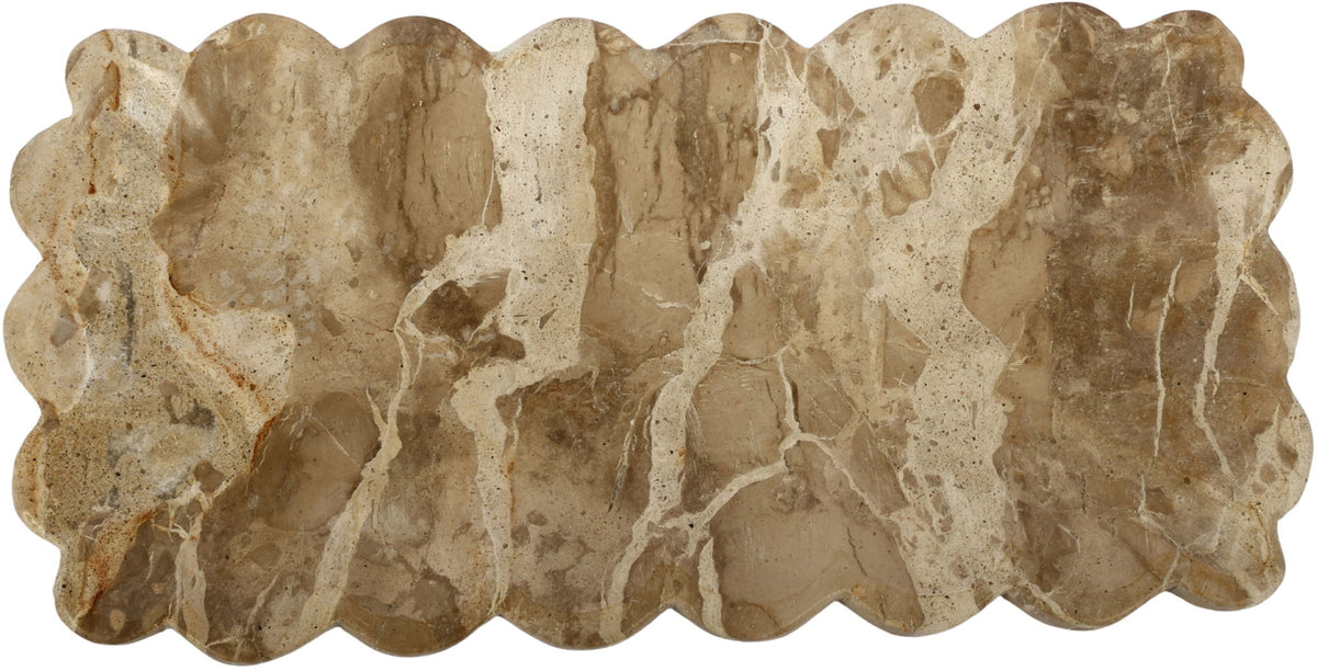 Genuine marble tray with scalloped edge, beige and light brown veining