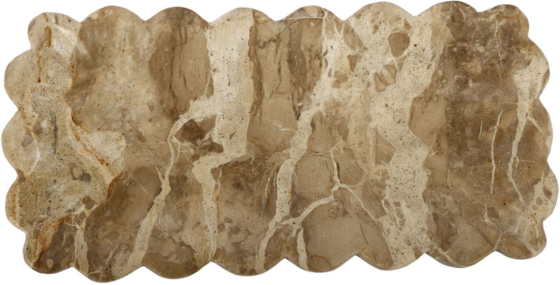 Genuine marble tray with scalloped edge, beige and light brown veining