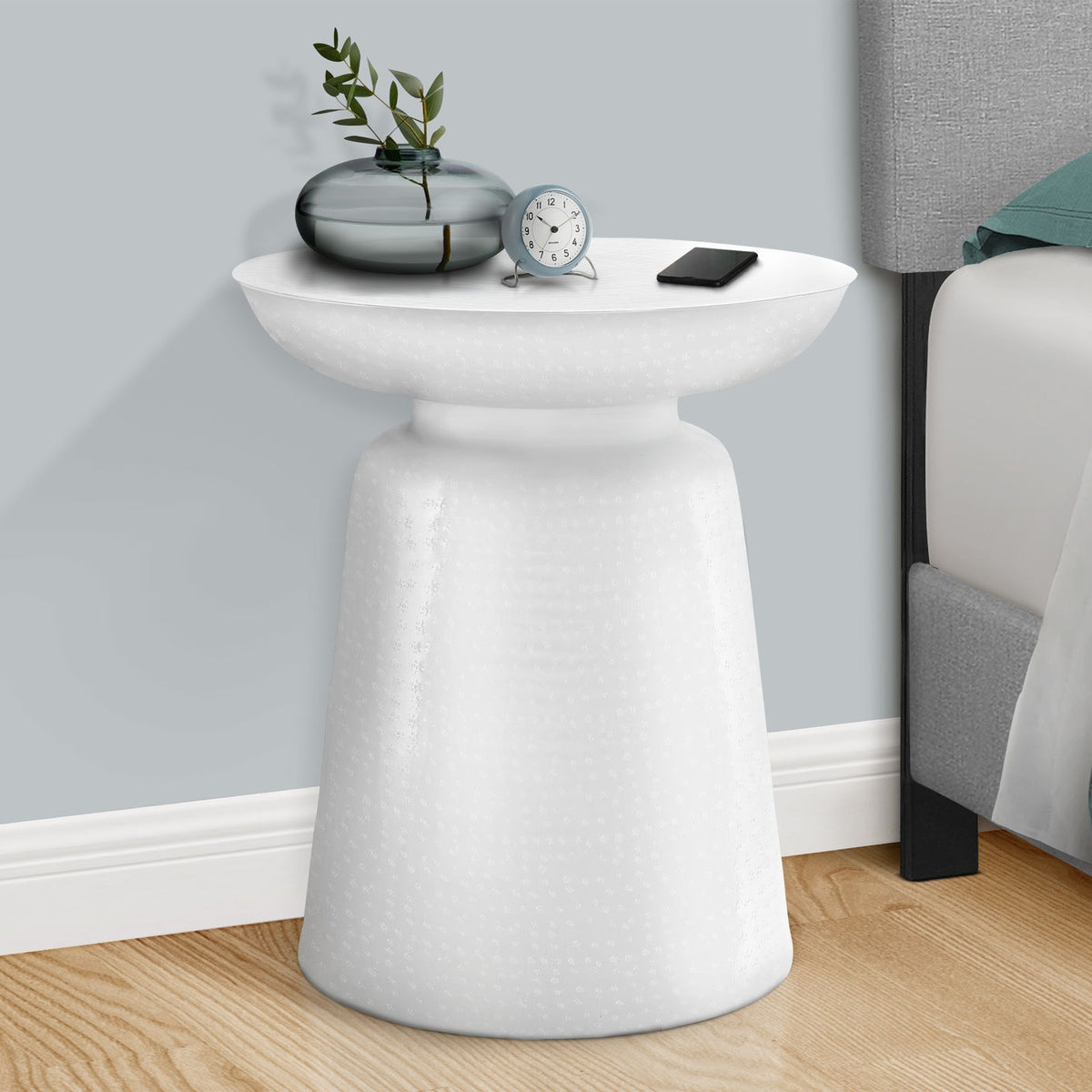 Drum Accent Side Table, Hammered Texture