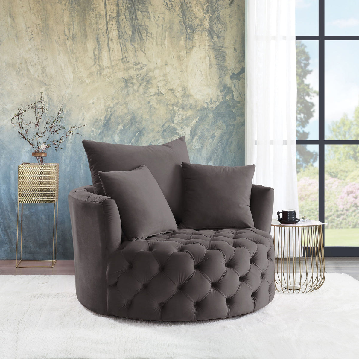 Zunyas - Velvet Accent Chair With Swivel