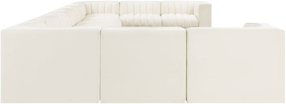 Velvet modular sectional sofa with tufted cushions, off-white upholstery, three front seat panels