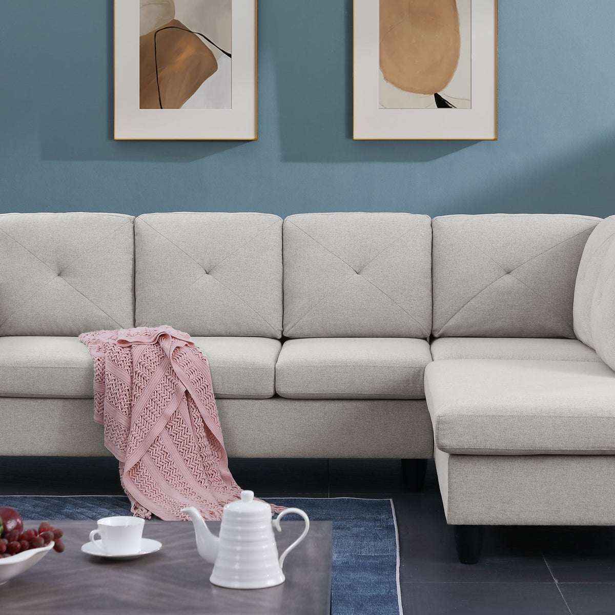 Santiago - Linen Sectional Sofa With Right Facing Chaise