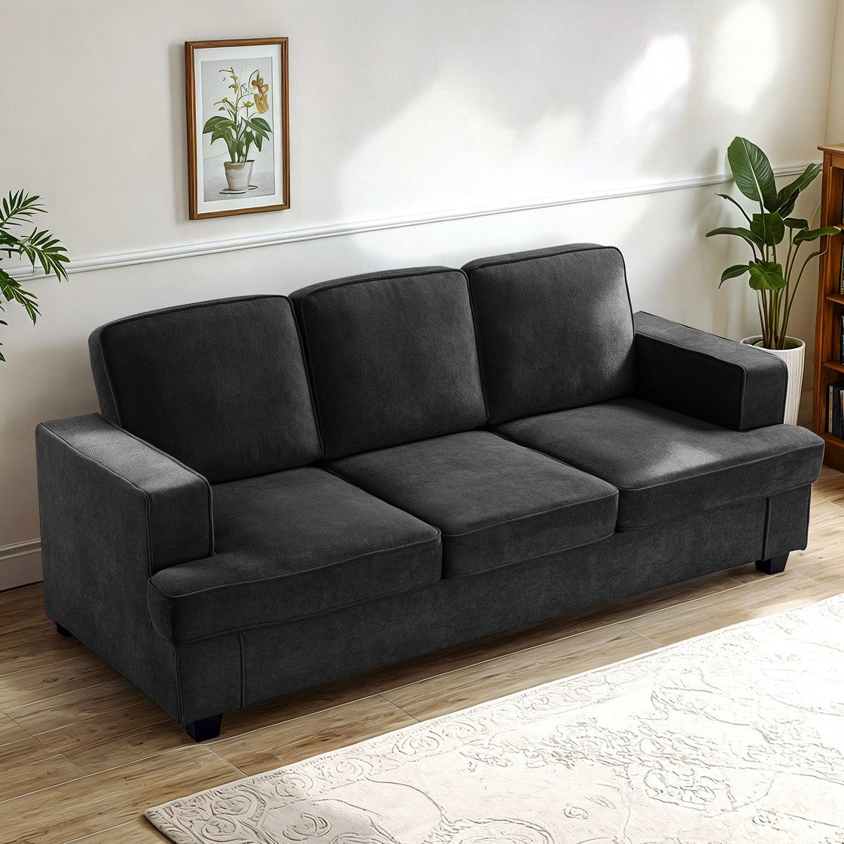 Modern Sofa, Comfortable 3 Seater Couch With Deep Seating, Loose Back Cushions, Wide Arms