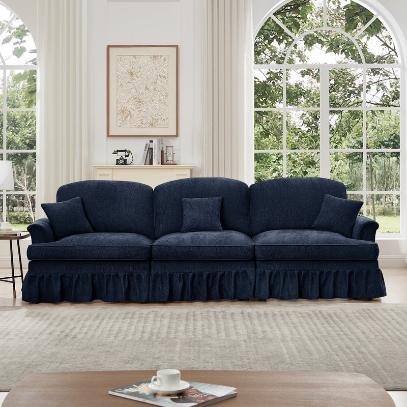 3-Seater Mid-Century Chenille Sofa - Blue Chenille