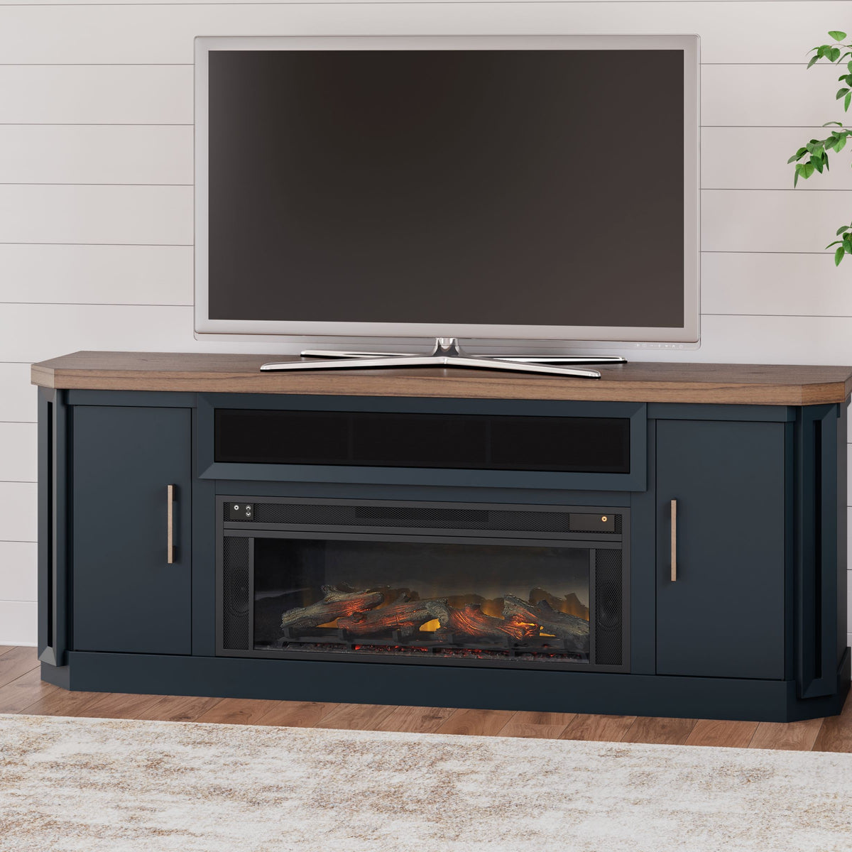 Landocken - 83" TV Stand With Electric Fireplace - Two-tone