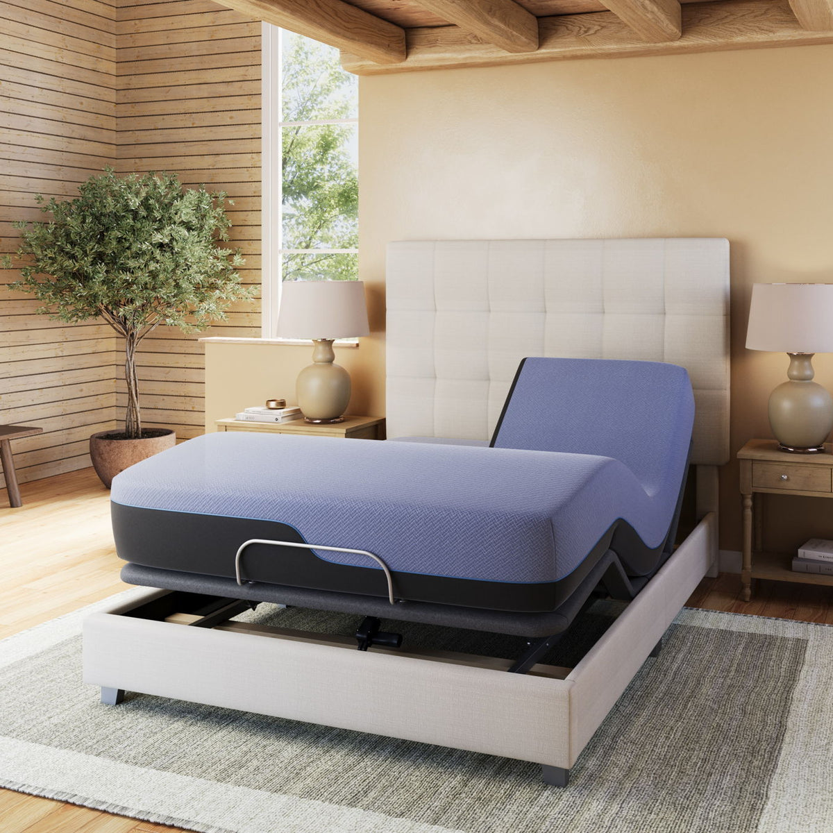 Refresh - 12" Queen Size Flex Head Memory Foam Hybrid Mattress And Adjustable Base Bundle - Blue