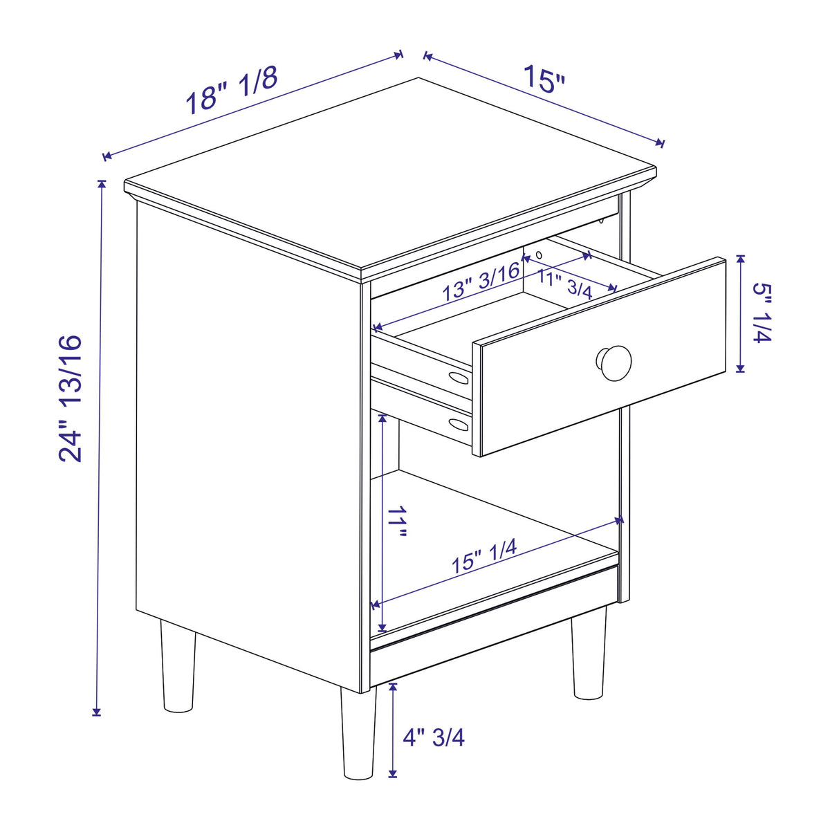 Classic 1 Drawer Nightstand With Cubby