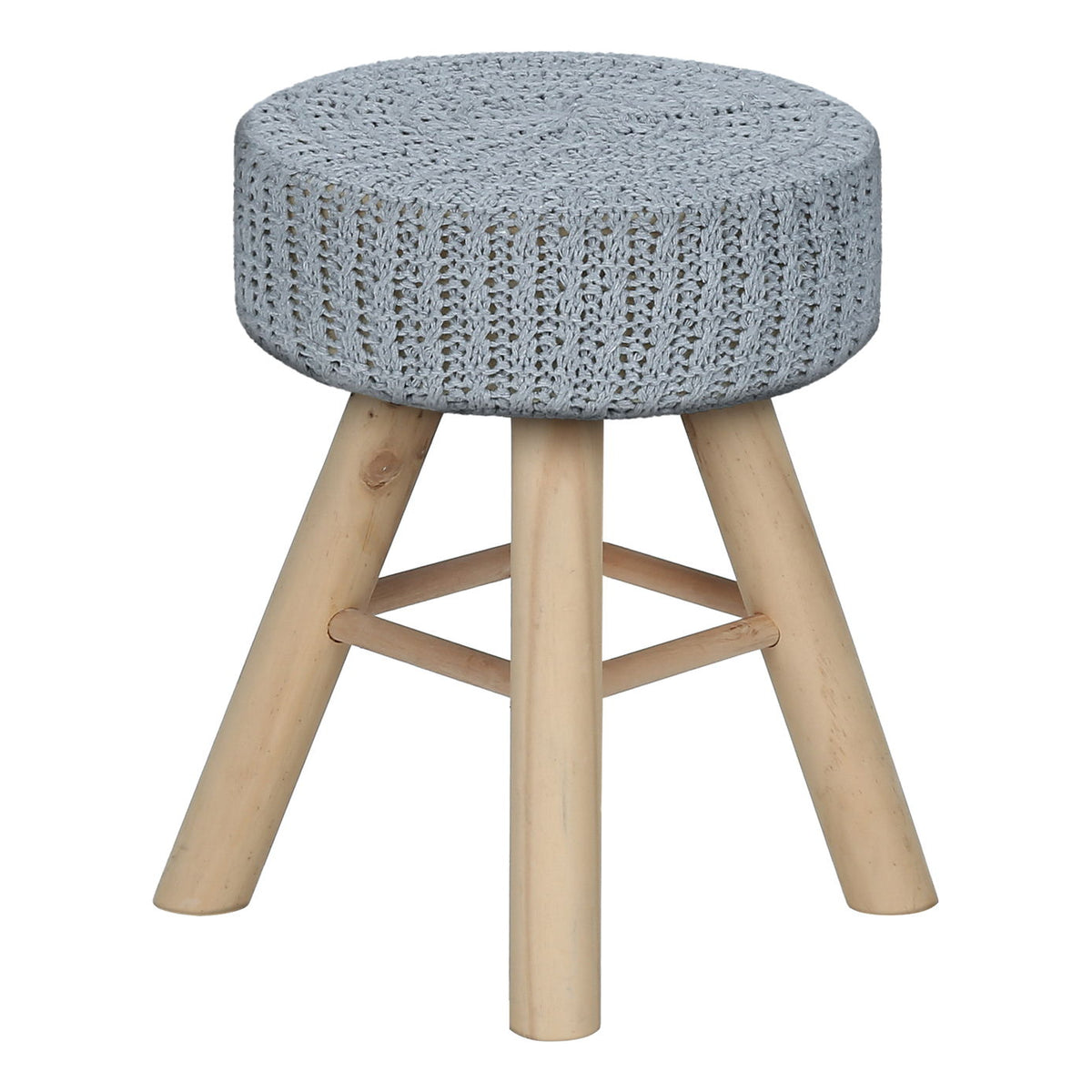 Ottoman, Pouf, Footrest, Foot Stool, Round Velvet, Natural Wood Legs, Contemporary, Modern