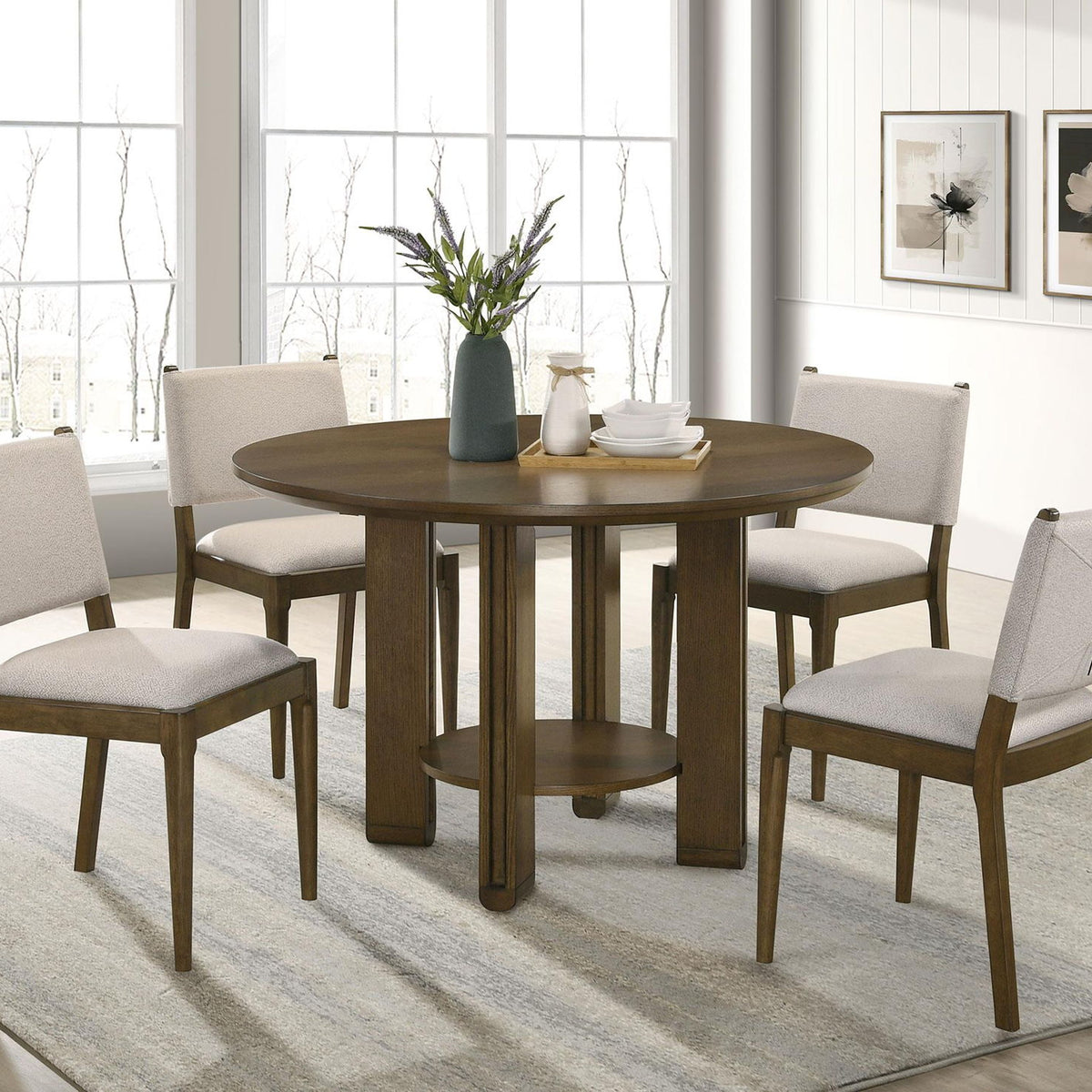 Ottowa 5-piece Round Wood Dining Room Table Set Brown