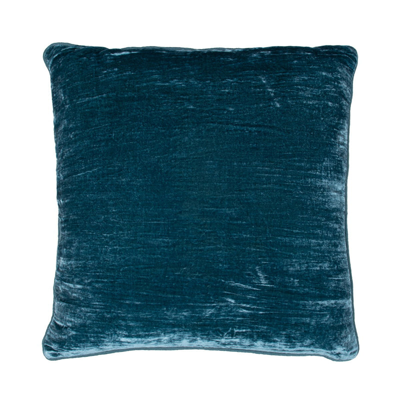 22x22 square pillow in teal textured velvet-like fabric with stitched edges